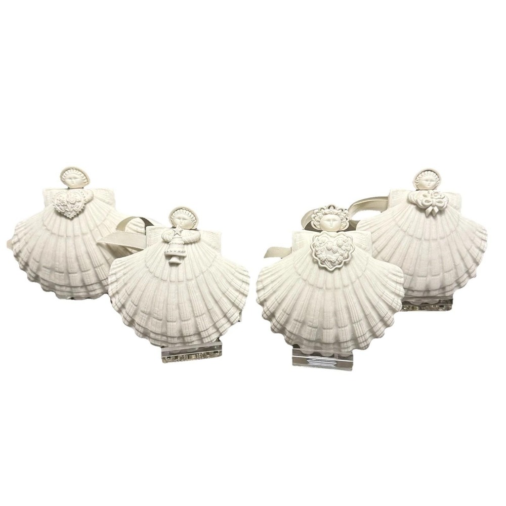 Margaret Furlong 4" Angel Ornaments Set of‎ 4 White Shell Christmas Vintage